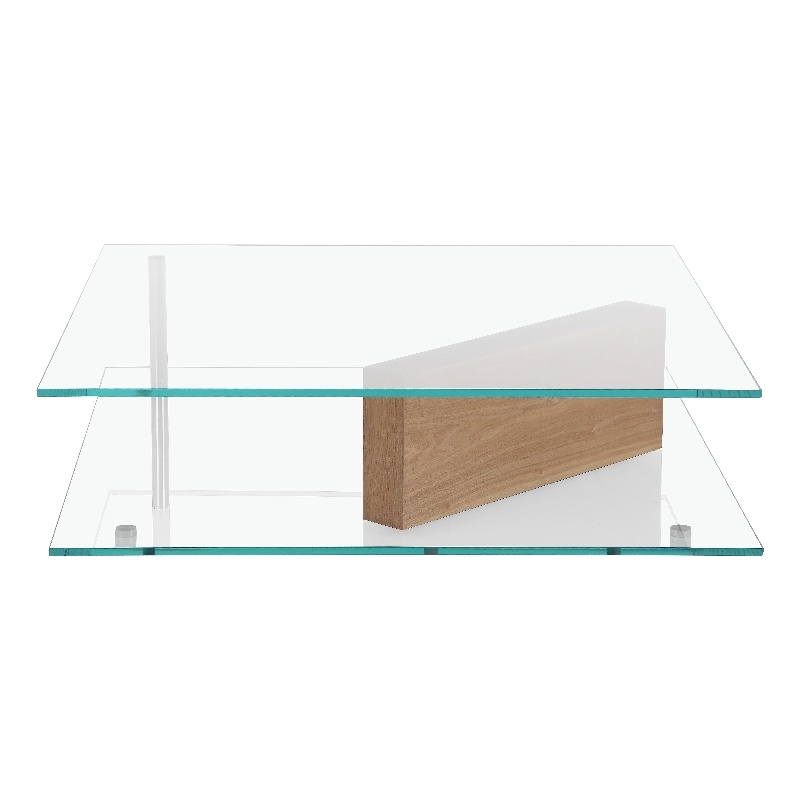 American Home Classic Brick Glass Coffee Table with Rectangle Wood in Ash/Clear