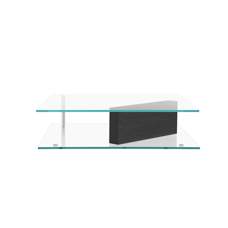 American Home Classic Brick Glass Coffee Table w/ Rectangle Wood in Black/Clear