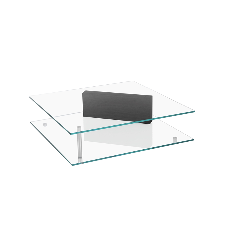American Home Classic Brick Glass Coffee Table w/ Rectangle Wood in Black/Clear