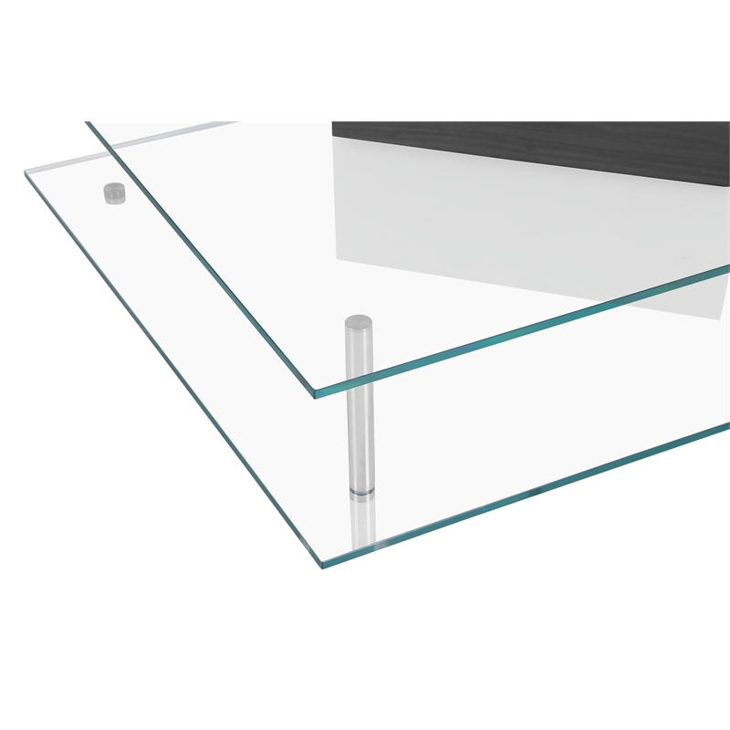 American Home Classic Brick Glass Coffee Table w/ Rectangle Wood in Black/Clear