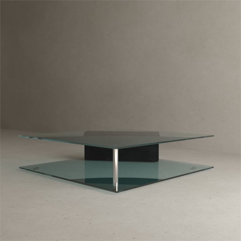American Home Classic Brick Glass Coffee Table w/ Rectangle Wood in Black/Clear