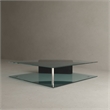 American Home Classic Brick Glass Coffee Table w/ Rectangle Wood in Black/Clear