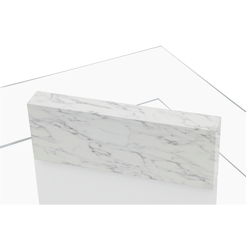 American Home Classic Brick Rectangle Glass/Marble Coffee Table in White
