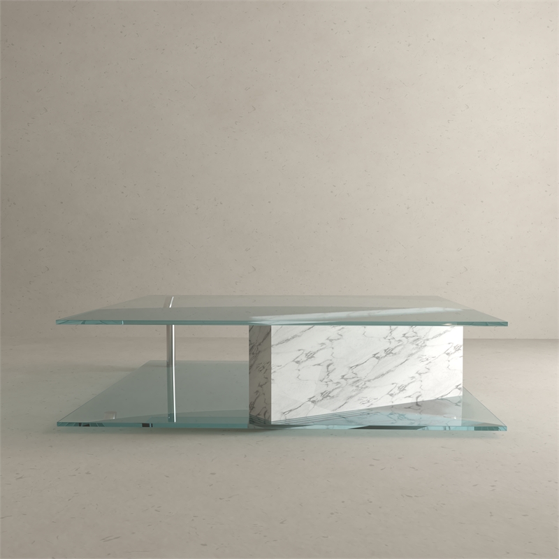 American Home Classic Brick Rectangle Glass/Marble Coffee Table in White