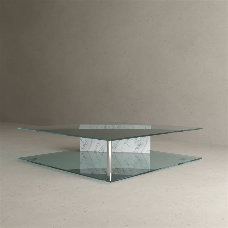 American Home Classic Brick Rectangle Glass/Marble Coffee Table in White