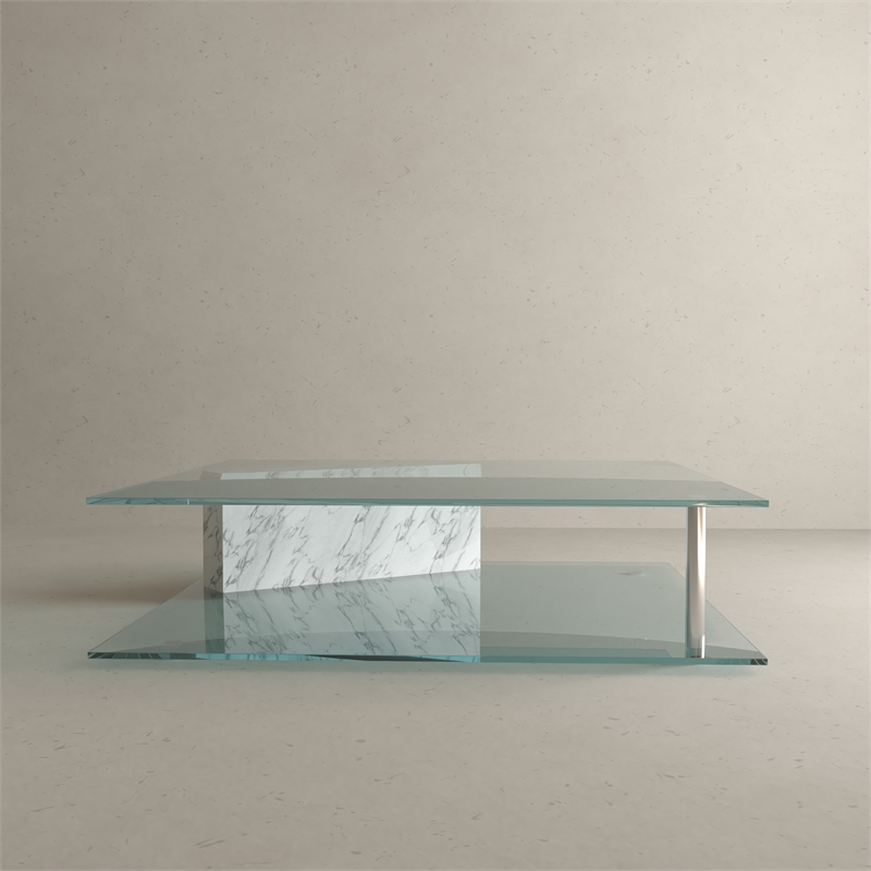 American Home Classic Brick Rectangle Glass/Marble Coffee Table in White