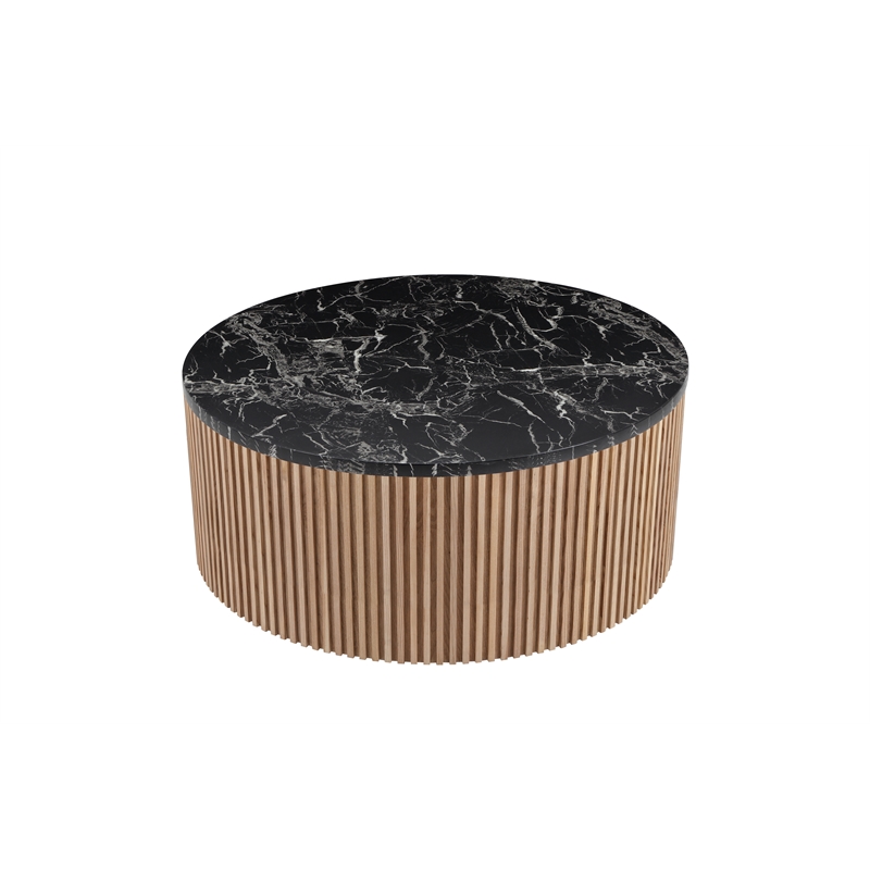American Home Classic Finn Faux Marble & Wood Coffee Table in Black/Ash