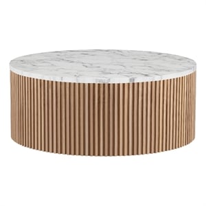 American Home Classic Finn Faux Marble & Wood Coffee Table in White/Ash