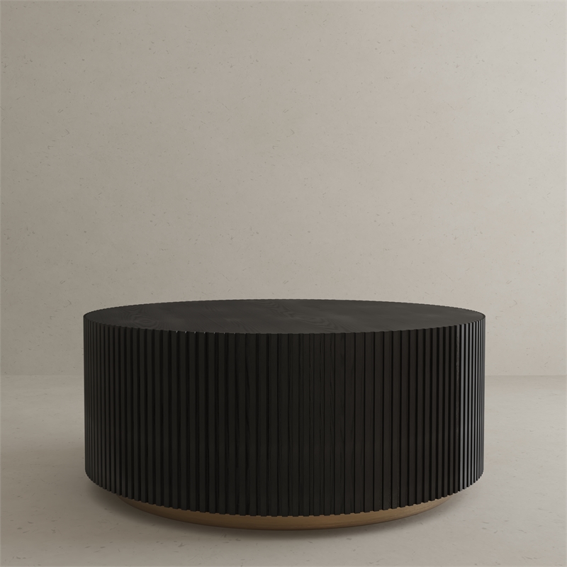 American Home Classic Finn Wood Coffee Table with Brass Base in Black