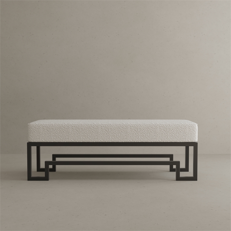 American Home Classic Laurence Steel Bench in Matte Black/Ivory Boucle