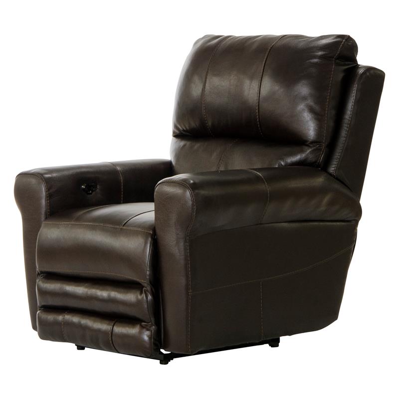 Samuel Power Lay Flat Recliner with USB Charging Port in Chocolate Brown Leather