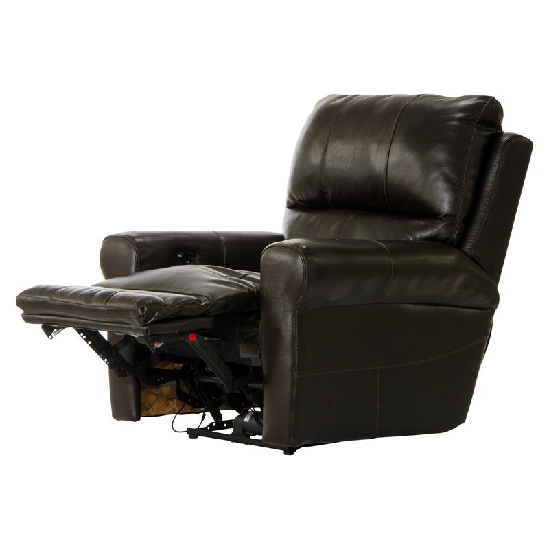 Samuel Power Lay Flat Recliner with USB Charging Port in Chocolate Brown Leather