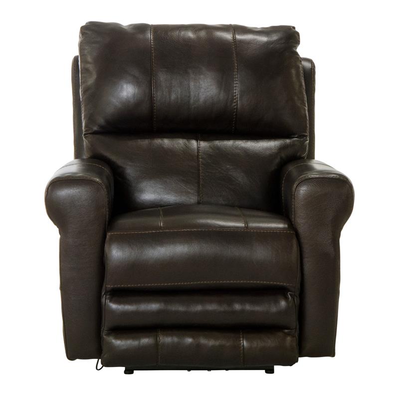 Samuel Power Lay Flat Recliner with USB Charging Port in Chocolate Brown Leather