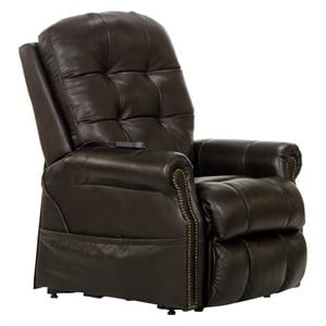 Tyler Chocolate Brown Leather Power Lift Lay Flat Recliner with Heat & Massage