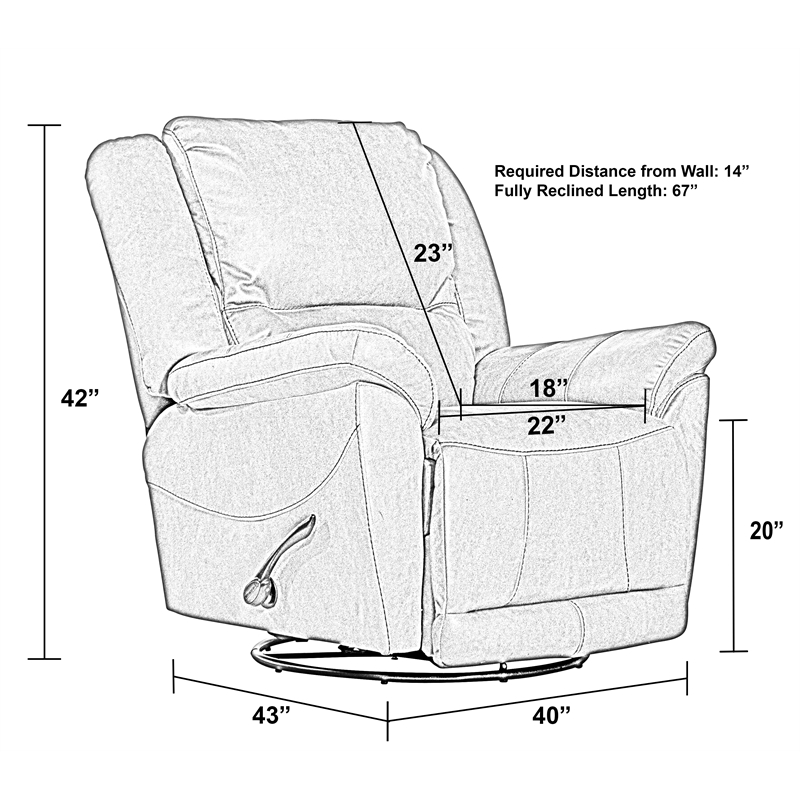 Justin Chaise Swivel Glider Recliner in Brown Polyester Fabric
