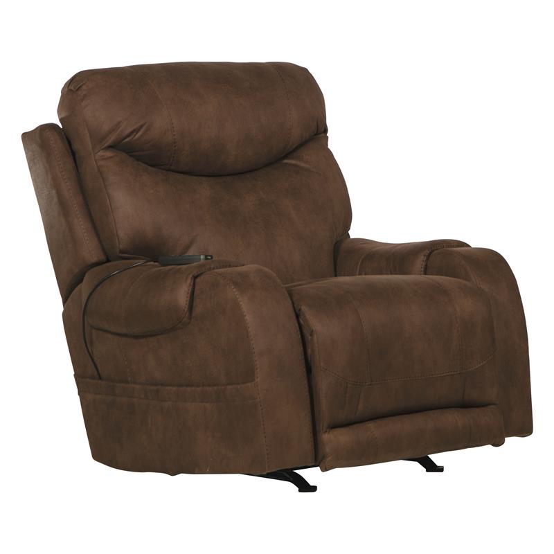 Wellker Power Rocker Recliner with Heat & Massage in Brown Polyester Fabric