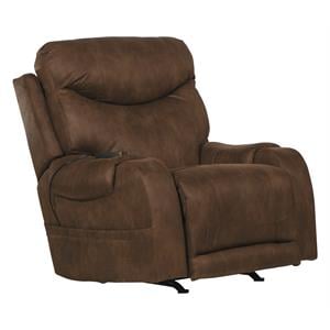 Wellker Power Rocker Recliner with Heat & Massage in Brown Polyester Fabric