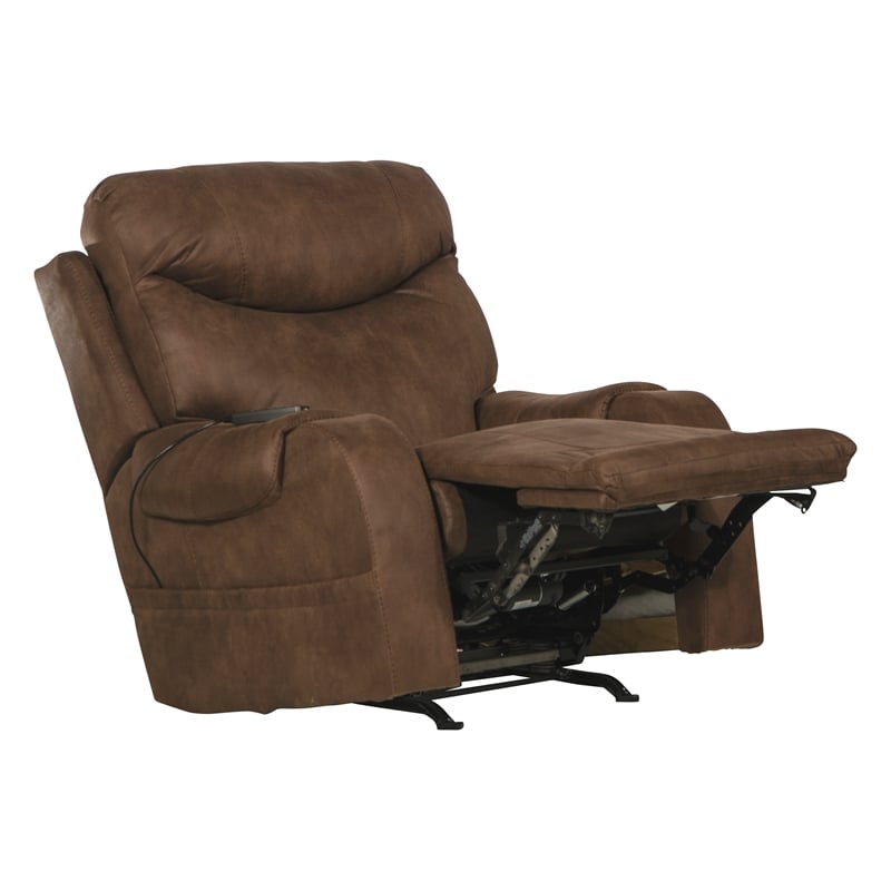 Wellker Power Rocker Recliner with Heat & Massage in Brown Polyester Fabric