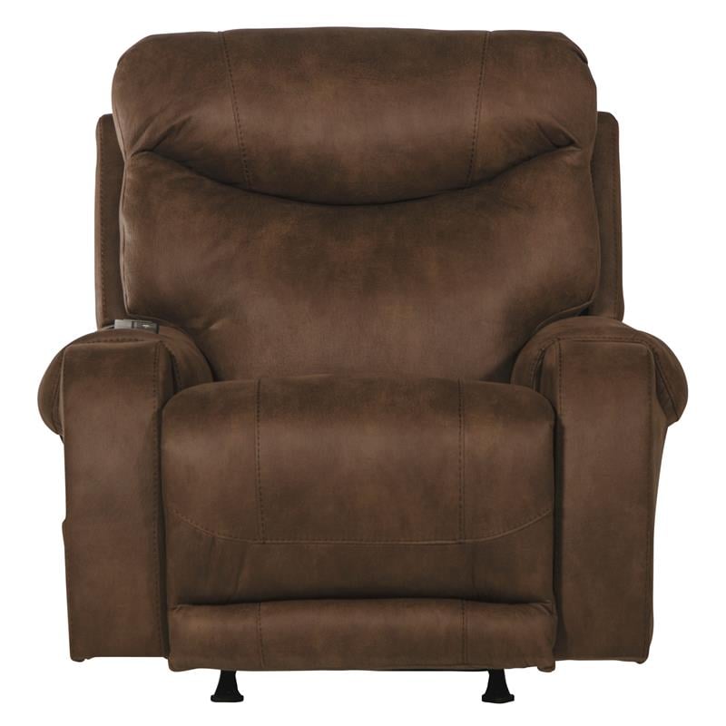 Wellker Power Rocker Recliner with Heat & Massage in Brown Polyester Fabric
