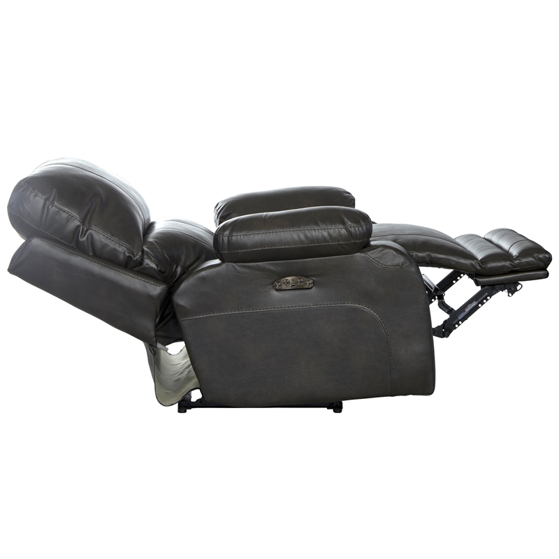 Kealyn Power Lay Flat Recliner with Power Headrest in Gray Faux Leather