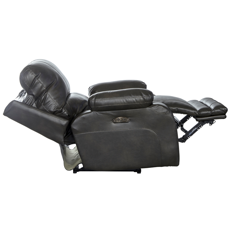 Kealyn Power Lay Flat Recliner with Power Headrest in Gray Faux Leather