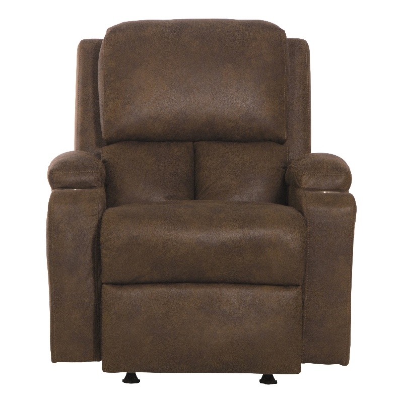 Catnapper Page Rocker Recliner with Two Cupholders in Brown Polyester Fabric
