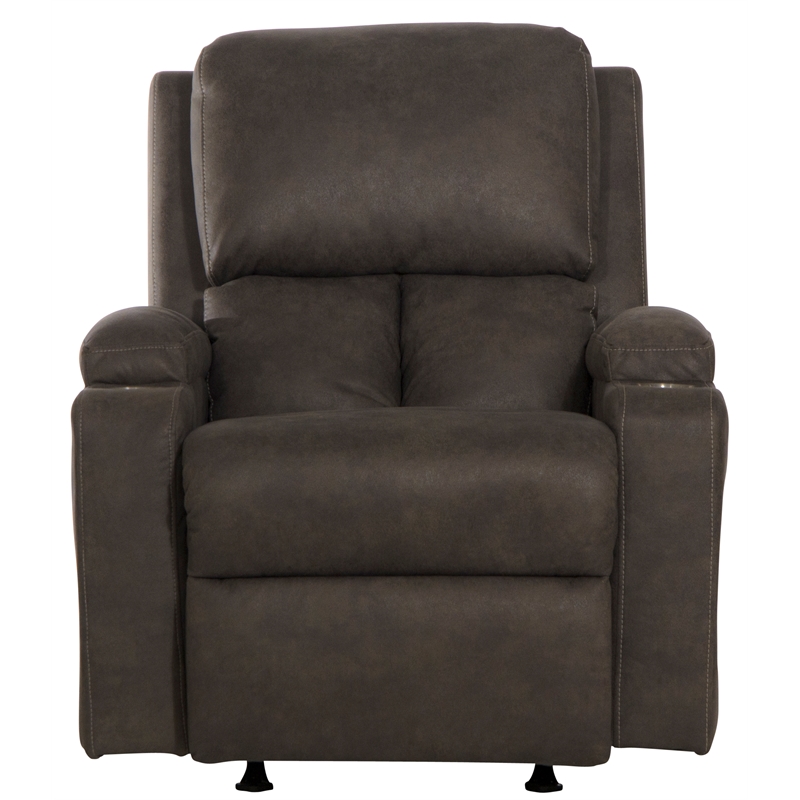 Catnapper Page Rocker Recliner with Two Cupholders in Gray Polyester Fabric