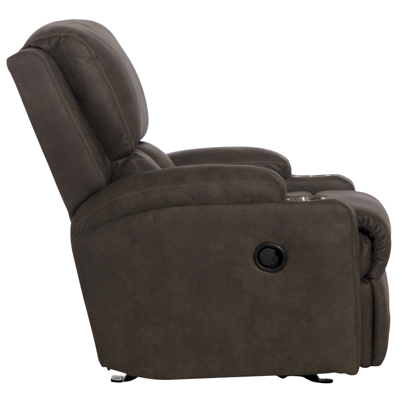 Catnapper Page Rocker Recliner with Two Cupholders in Gray Polyester Fabric