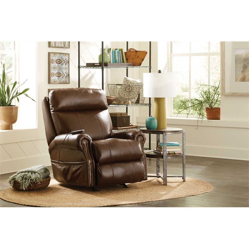 Catnapper Danny Brown Leather Power Rocker Recliner with Therapeutic Massage