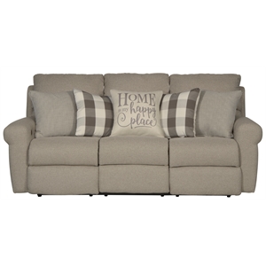 Catnapper Eastland Lay Flat Reclining Sofa in Gray Fabric with Accent Pillows