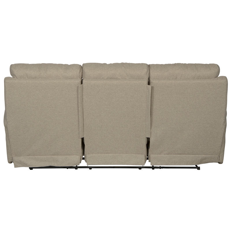 Catnapper Eastland Lay Flat Reclining Sofa in Gray Fabric with Accent Pillows