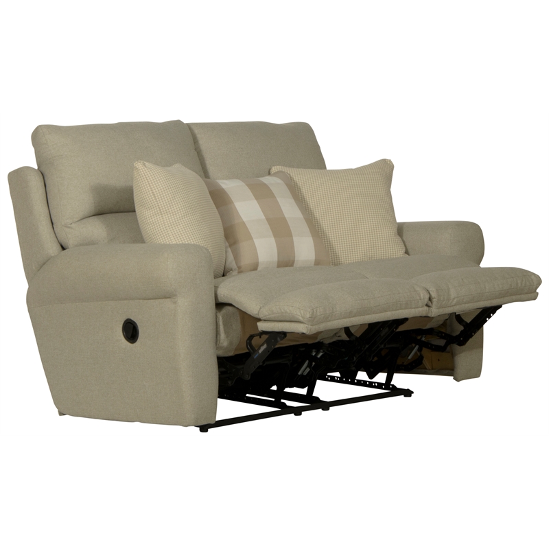 Catnapper Eastland Lay Flat Reclining Loveseat in Beige Polyester Fabric