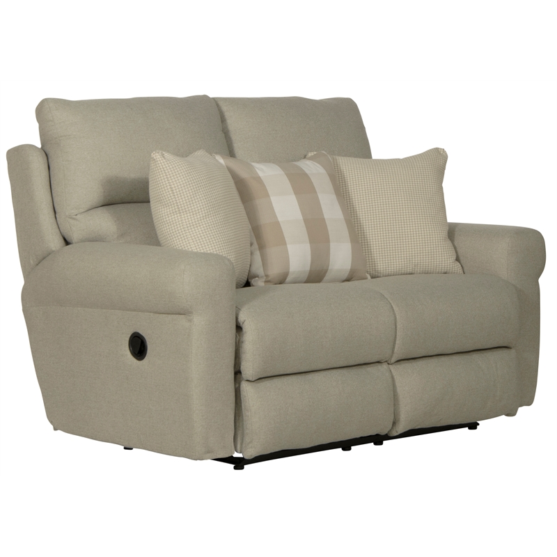 Catnapper Eastland Lay Flat Reclining Loveseat in Beige Polyester Fabric