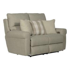 Catnapper Eastland Lay Flat Reclining Loveseat in Beige Polyester Fabric