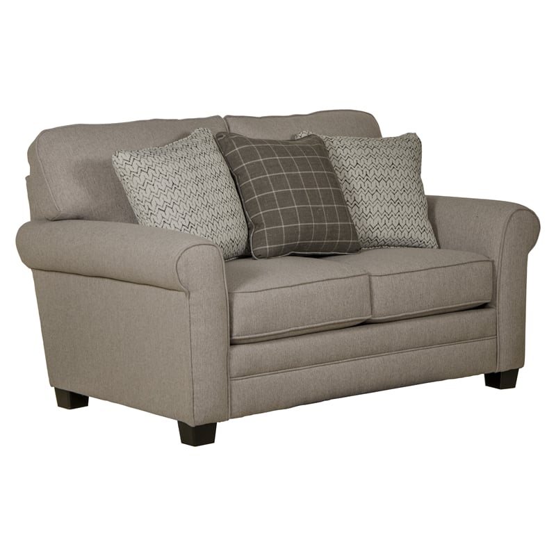 Hardy Farmhouse Casual Loveseat in Gray Fabric with Decorative Accent Pillows