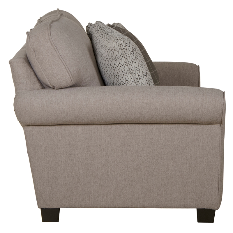 Hardy Farmhouse Casual Loveseat in Gray Fabric with Decorative Accent Pillows