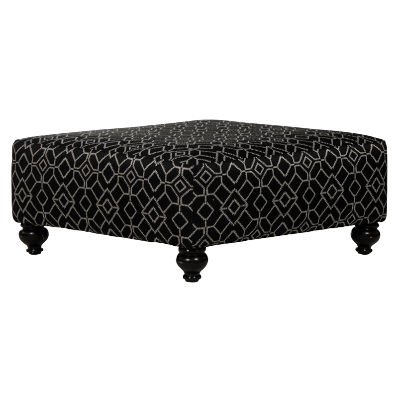 Catnapper Cora 42 Inch Square Cocktail Ottoman in Black Patterned Fabric