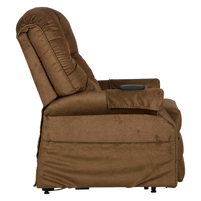 Catnapper Alger Power Lift Assist Lay Flat Recliner in Brown Polyester Fabric