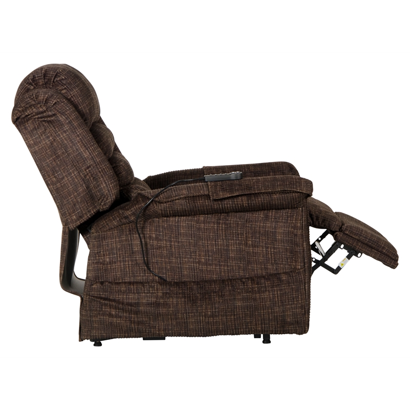Catnapper Buckner Power Lift Assist Recliner in Brown Polyester Fabric
