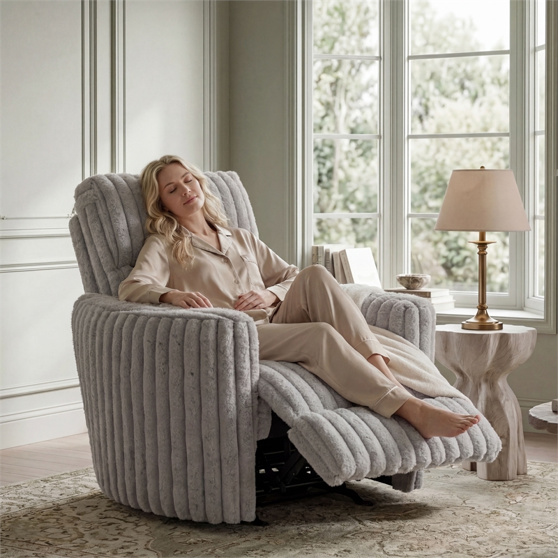 Daydream Power Rocker Recliner with USB Charging & Faux Fur in Gloucester Gray
