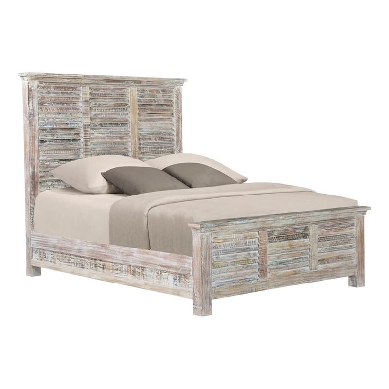Taran Designs Hayden Shutter Solid Wood Queen Panel Bed in White Multicolor