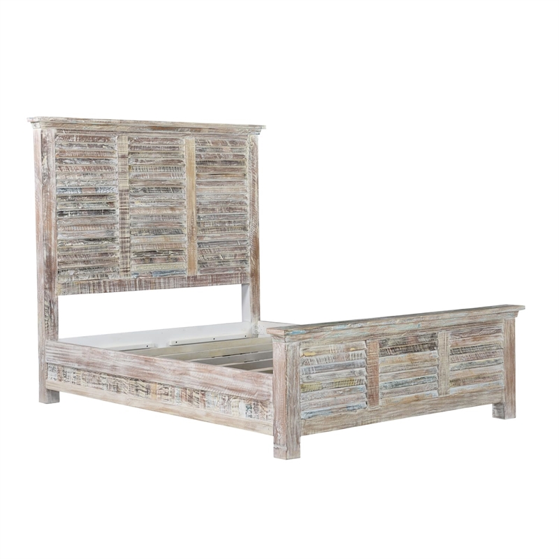 Taran Designs Hayden Shutter Solid Wood Queen Panel Bed in White Multicolor
