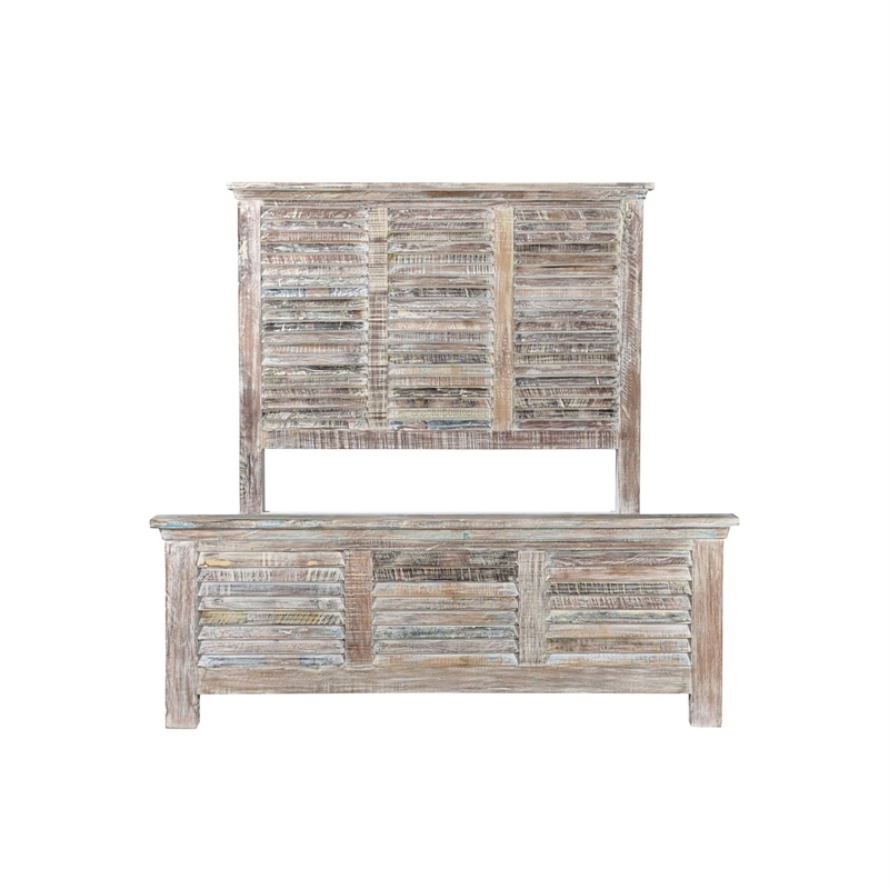 Taran Designs Hayden Shutter Solid Wood Queen Panel Bed in White Multicolor