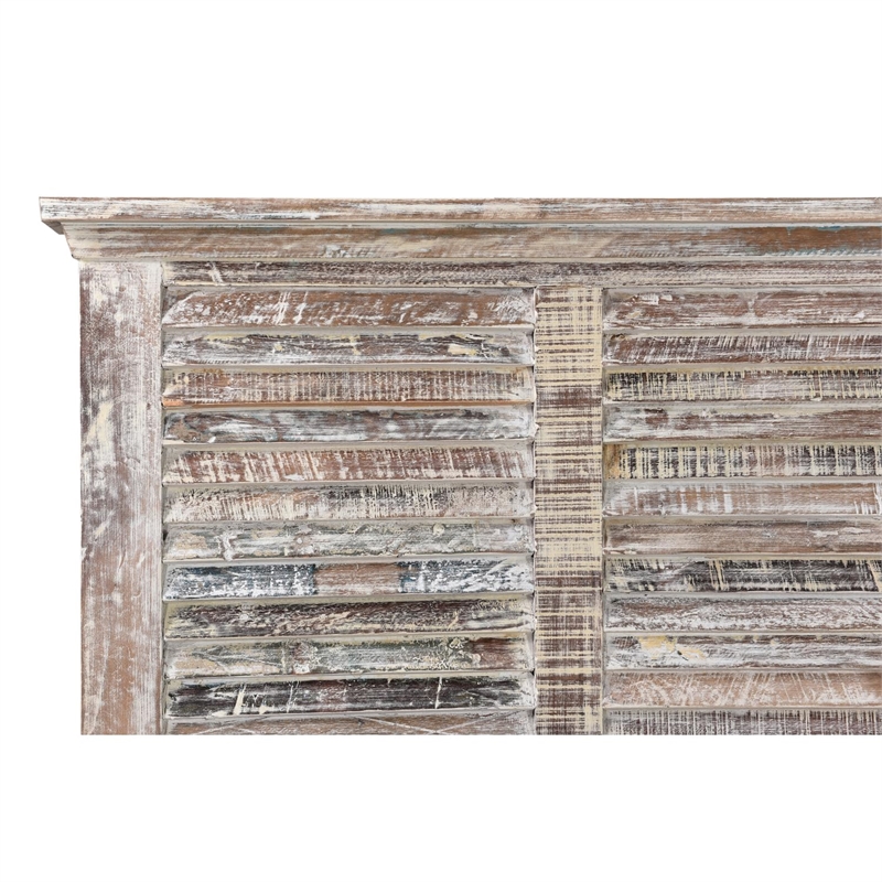 Taran Designs Hayden Shutter Solid Wood Queen Panel Bed in White Multicolor