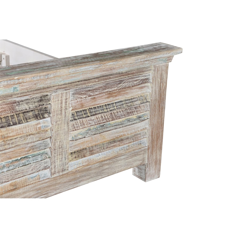 Taran Designs Hayden Shutter Solid Wood Queen Panel Bed in White Multicolor