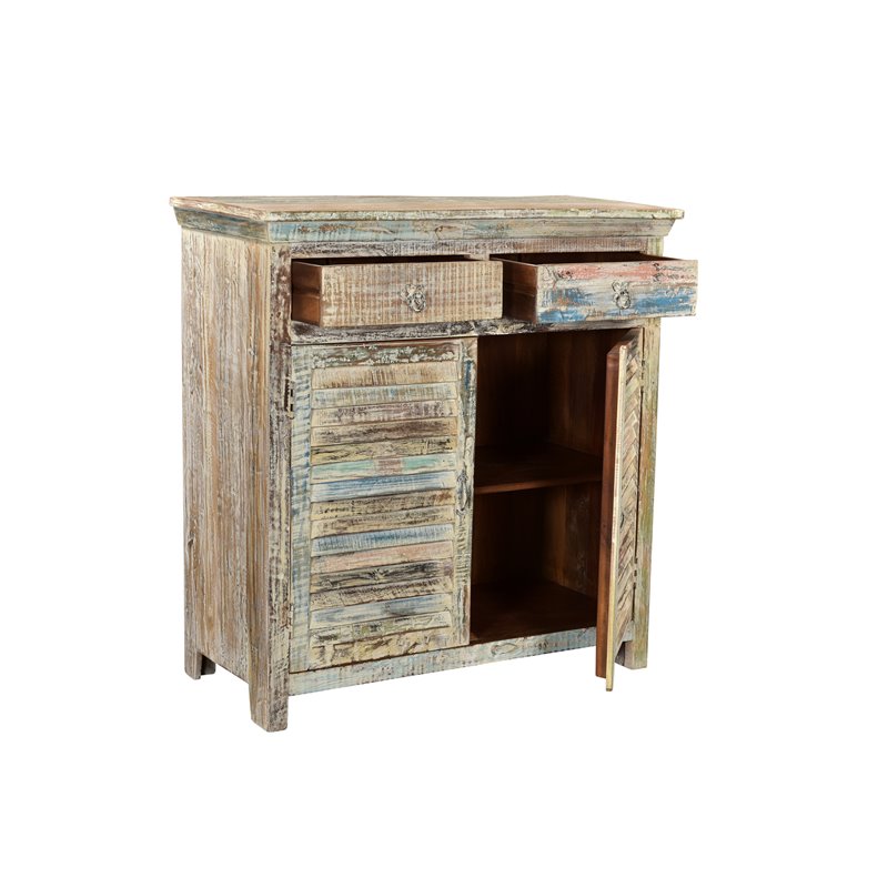 Taran Designs Hayden 2-drawer 2-door Solid Wood Sideboard in White Multicolor