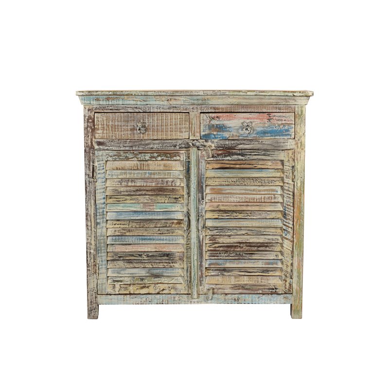 Taran Designs Hayden 2-drawer 2-door Solid Wood Sideboard in White Multicolor