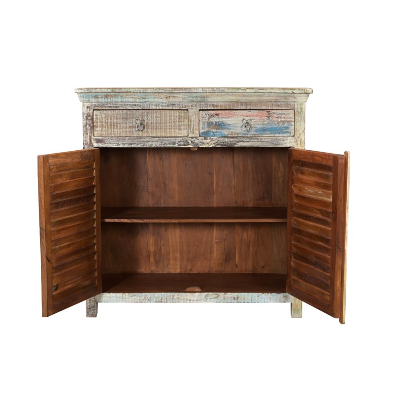Taran Designs Hayden 2-drawer 2-door Solid Wood Sideboard in White Multicolor