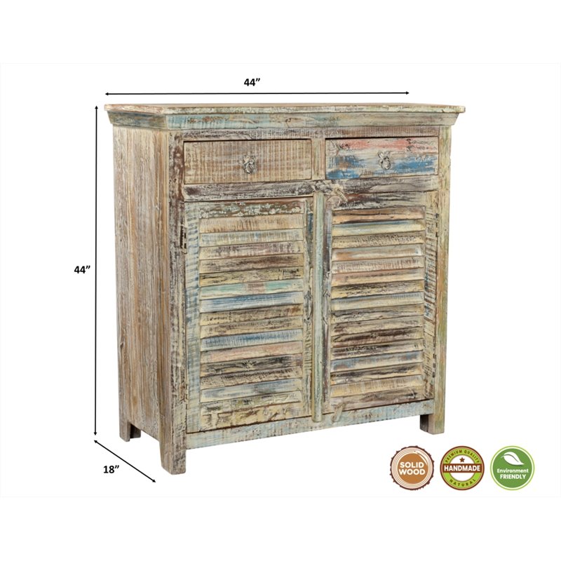 Taran Designs Hayden 2-drawer 2-door Solid Wood Sideboard in White Multicolor
