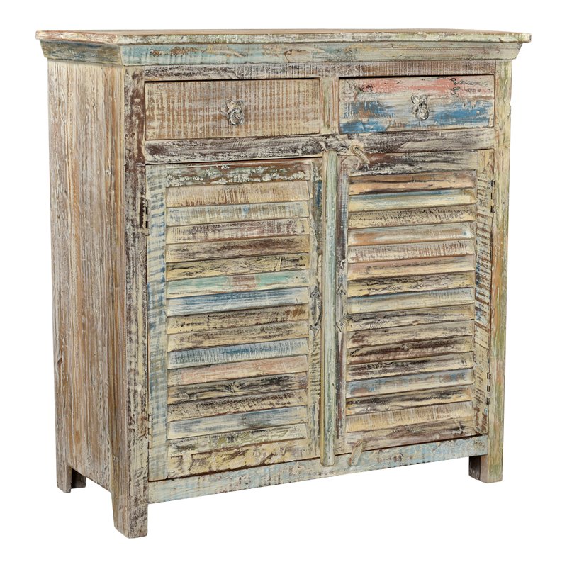 Taran Designs Hayden 2-drawer 2-door Solid Wood Sideboard in White Multicolor